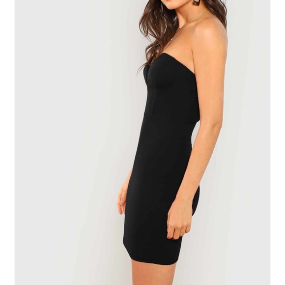 Black Strapless V Wire Bodycon Sexy Mini Dress - Picture 5 of 6